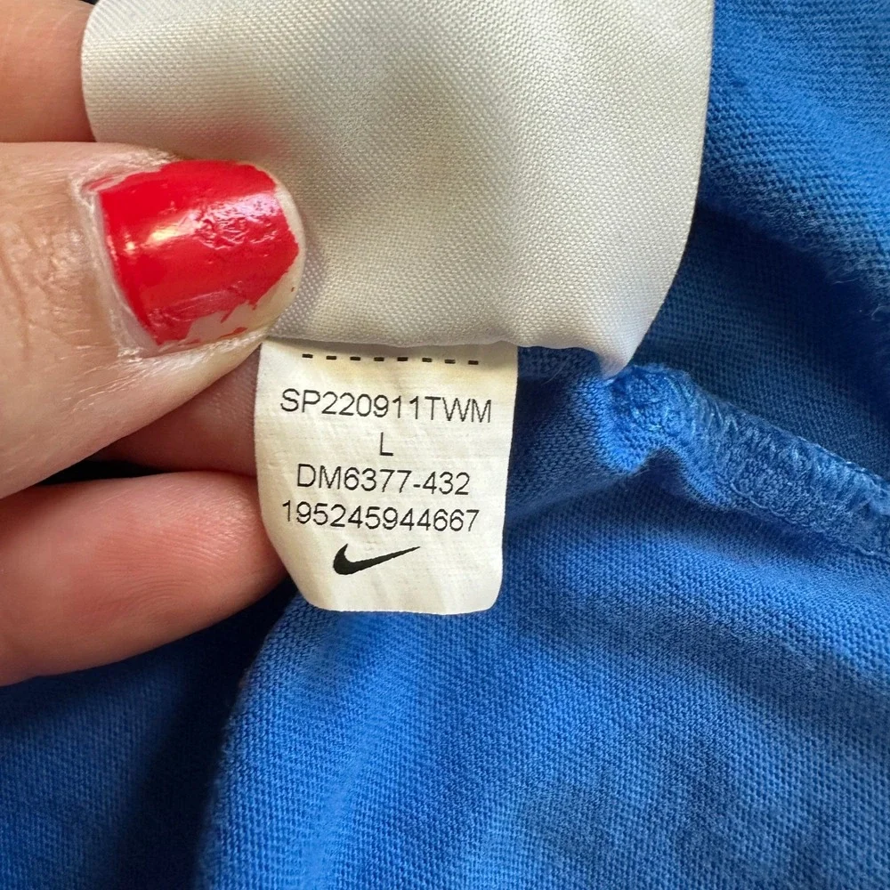 Nike Graphic Tee Shirt Sport Essentials Blue Red Yellow Swoosh Embroidered Large